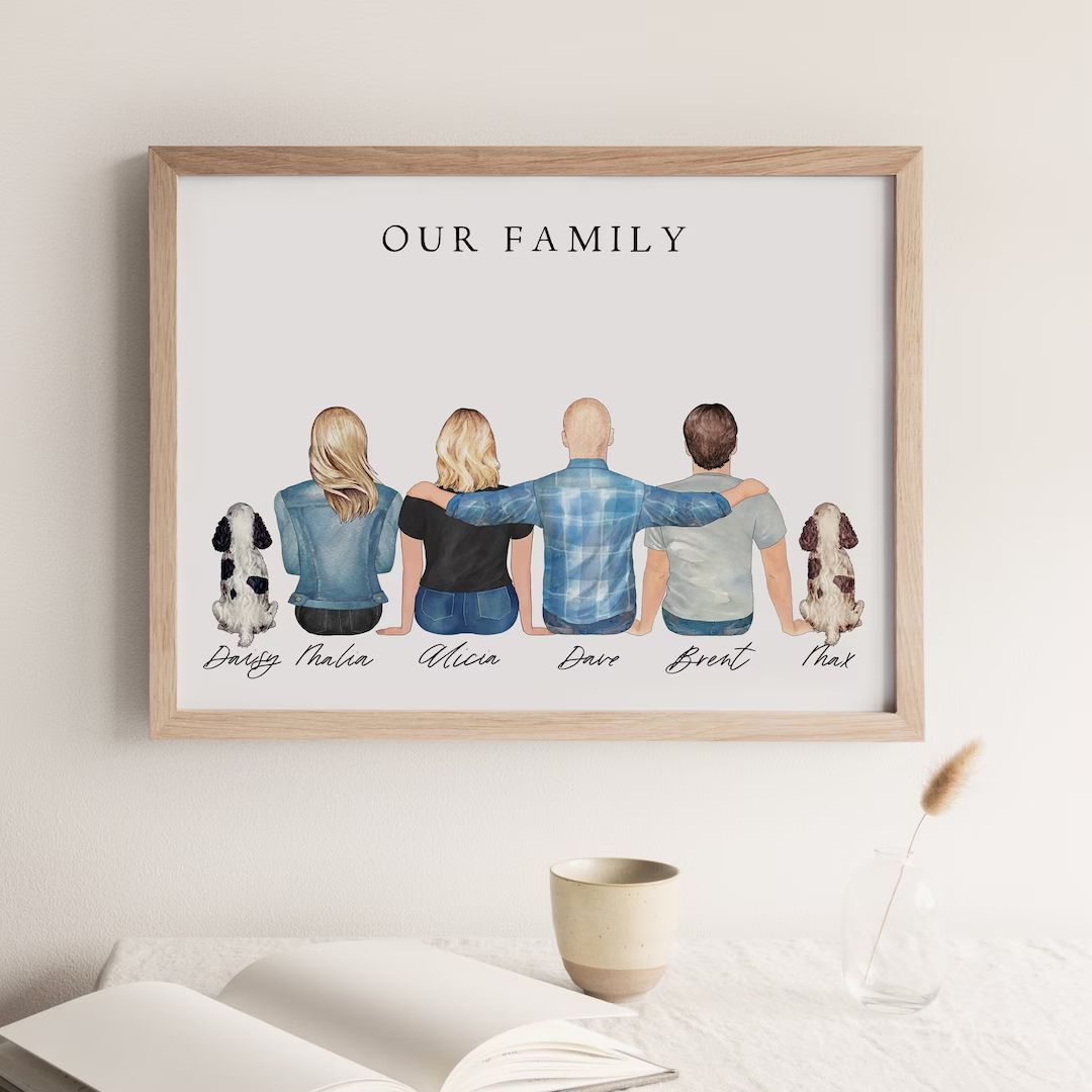 Custom Family Portrait With Pets Mothers Day Gift - Etsy | Etsy (US)