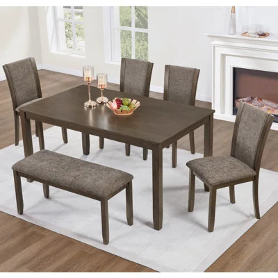 6-Piece Dining Table Set with Bench and Chairs, Wooden dining table set for 6 people, Farmhouse Rustic Style 6 Person Dining Table Set for Dining Room | Wayfair North America