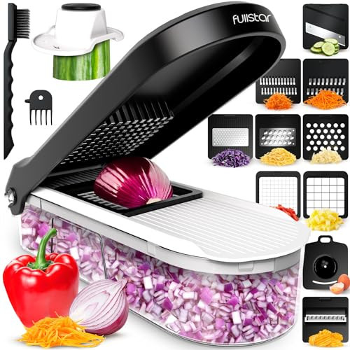 Fullstar Vegetable Chopper, Mandoline Slicer - Cheese Grater, Food Chopper with Container, Kitchen Gadgets, Home Essentials (10-in-1, White/Black) | Amazon (US)