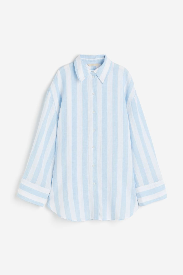Linen shirt - Light blue/Striped - Ladies | H&M GB | H&M (UK, MY, IN, SG, PH, TW, HK)