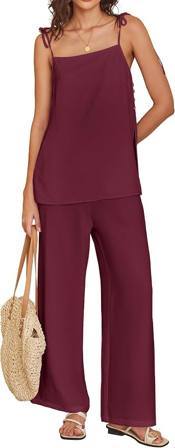 ANRABESS Womens 2 Piece Summer Sets, Casual Sleeveless Top and Wide Leg Pants Set, Loose Loungewe... | Amazon (US)