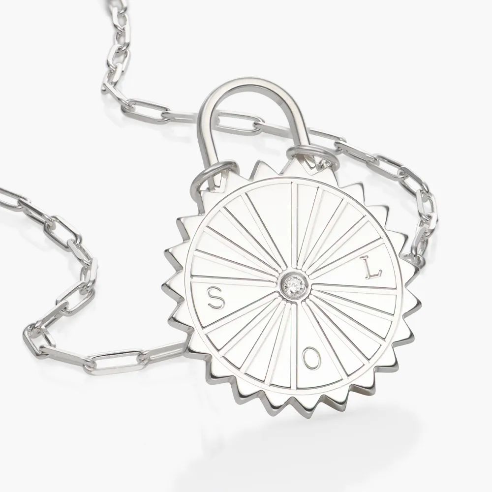 Sun Compass Initials Necklace with Diamonds  - Silver | Oak & Luna (US)