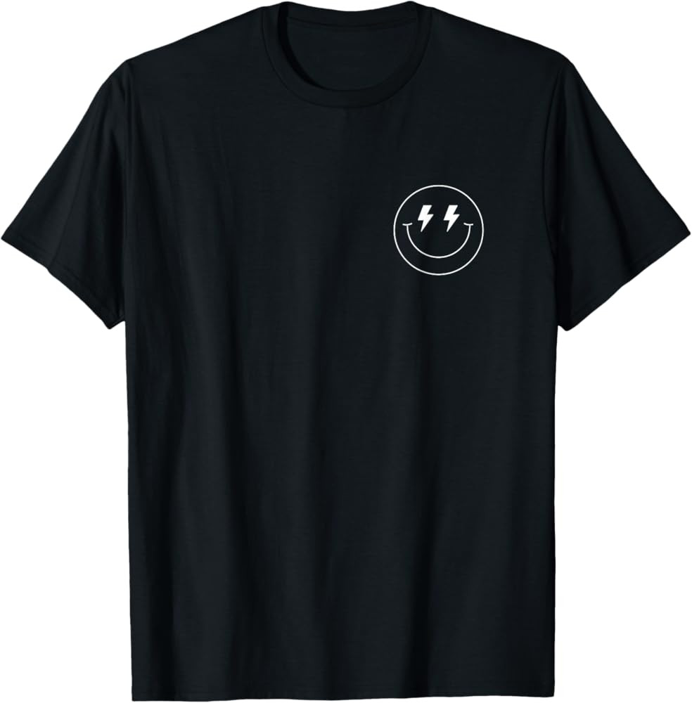 Minimalist 80s Lightning Bolt Eyes Happy Smiling Smile Face T-Shirt | Amazon (US)