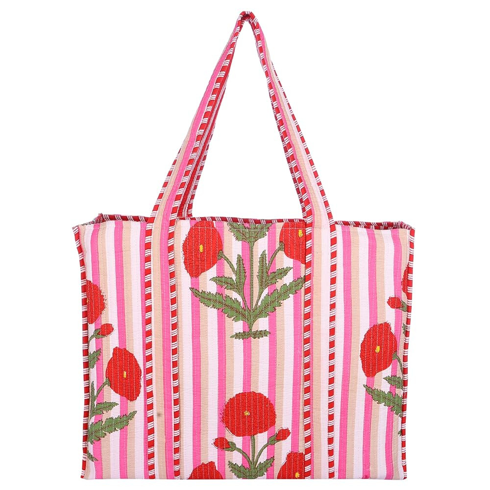 KLAVATE Women Handblock Lightweight Travel Bag Purse Cotton Shoulder Tote Bag For Shopping Grocer... | Amazon (US)