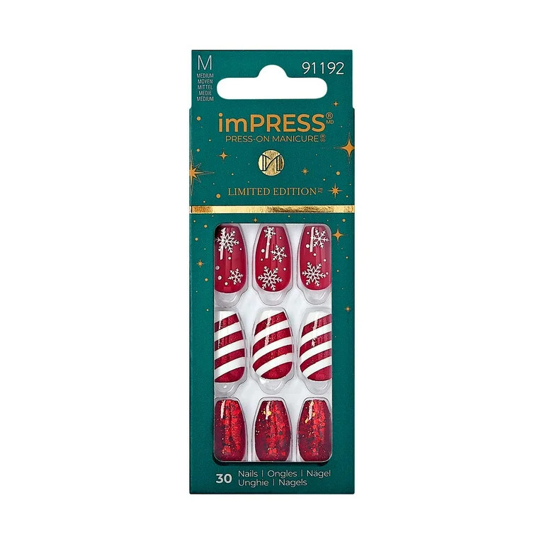 imPRESS Holiday Press-On Nails, Truth or Dear, Red, Medium Length, Coffin Shape, 30 Ct. | Walmart (US)
