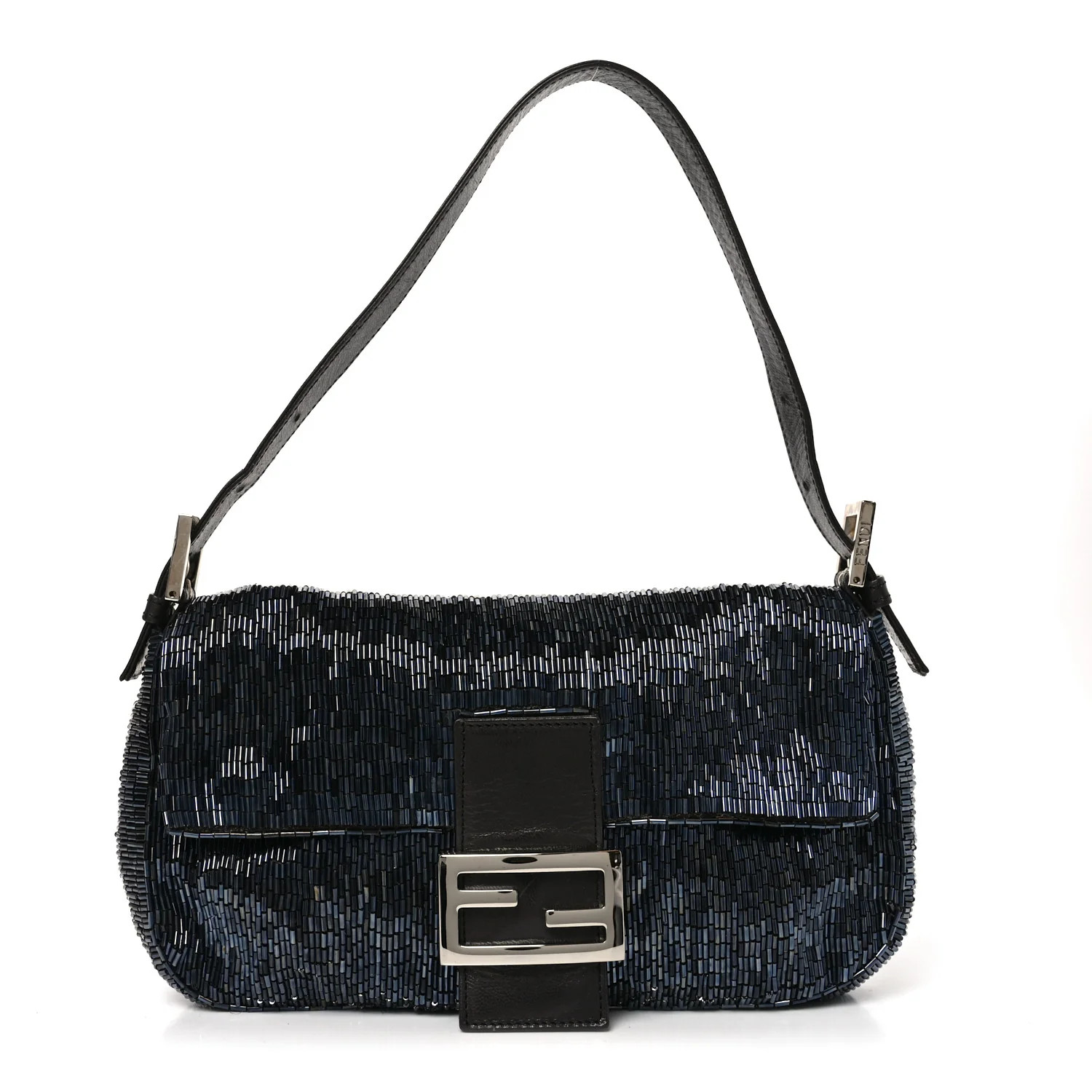 Satin Beaded Baguette Blue Brown | FASHIONPHILE (US)