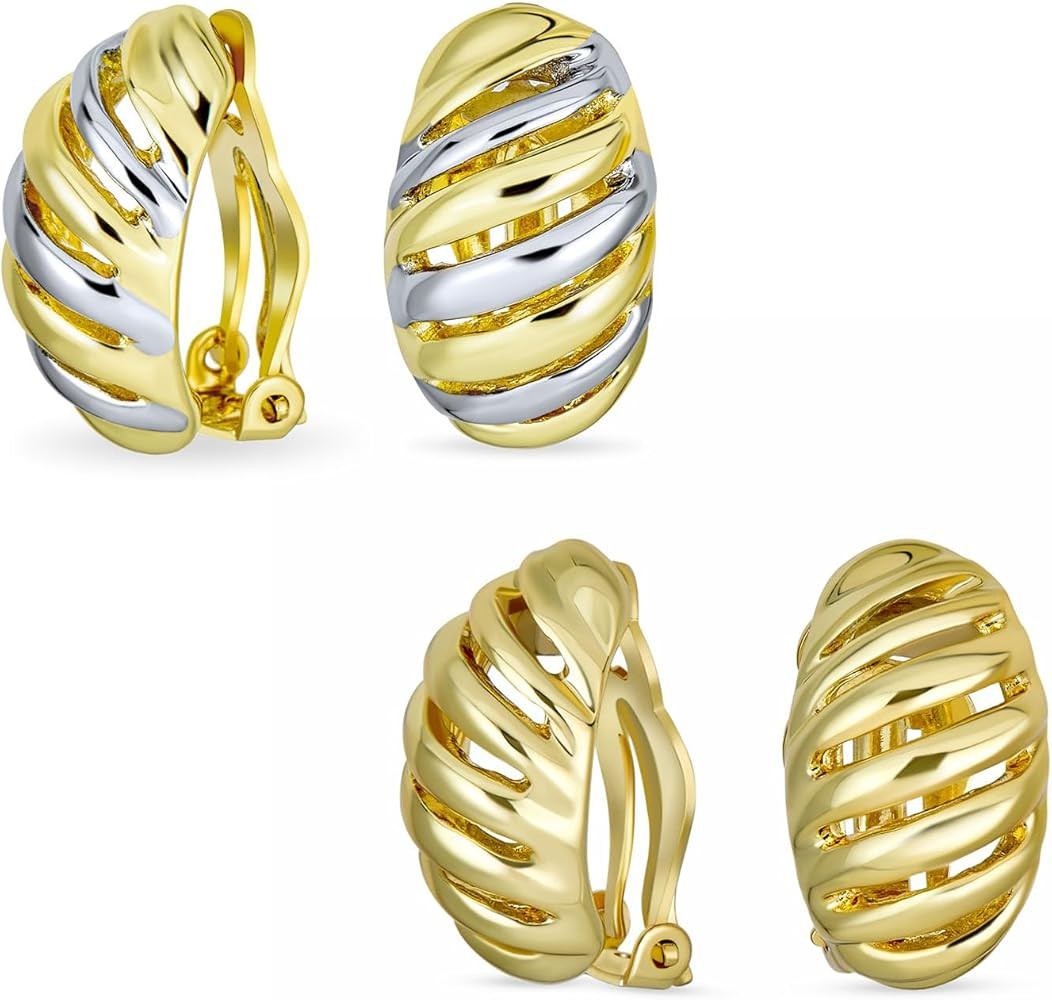 Geometric Grooved Twist Shrimp Half Hoop Classic Diagonal Stripe Twist Two Tone Dome Clip On Earr... | Amazon (US)