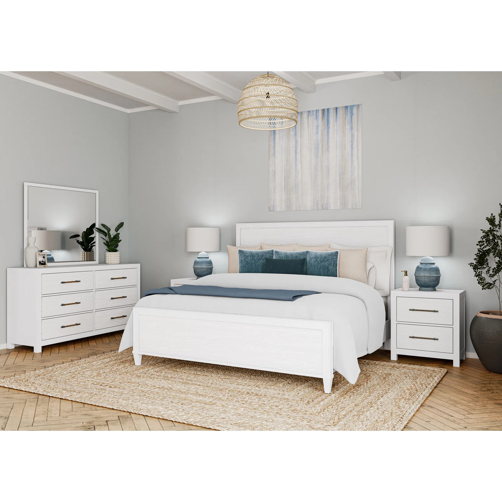 Lana Bedroom Set With White Nightstand And Dresser With Mirror | Birch Lane