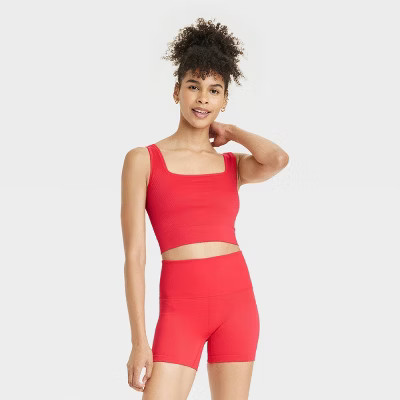 Women's Seamless Square Neck Cropped Tank Top - All In Motion™ Red XS | Target