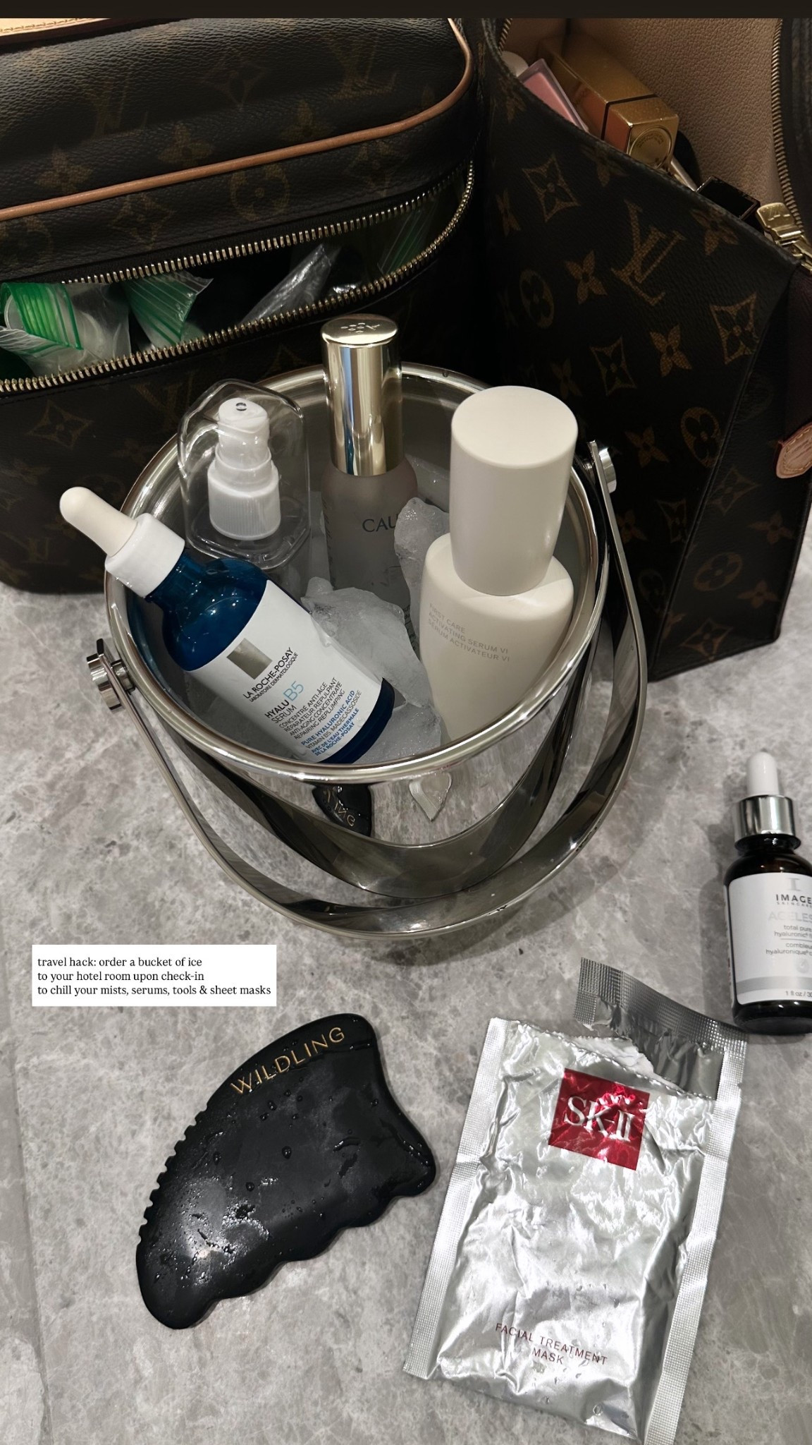 travel hack: order a bucket of ice to your hotel room upon check-in to chill your mists, serums, tools & sheet masks

#LTKBeauty #LTKTravel
