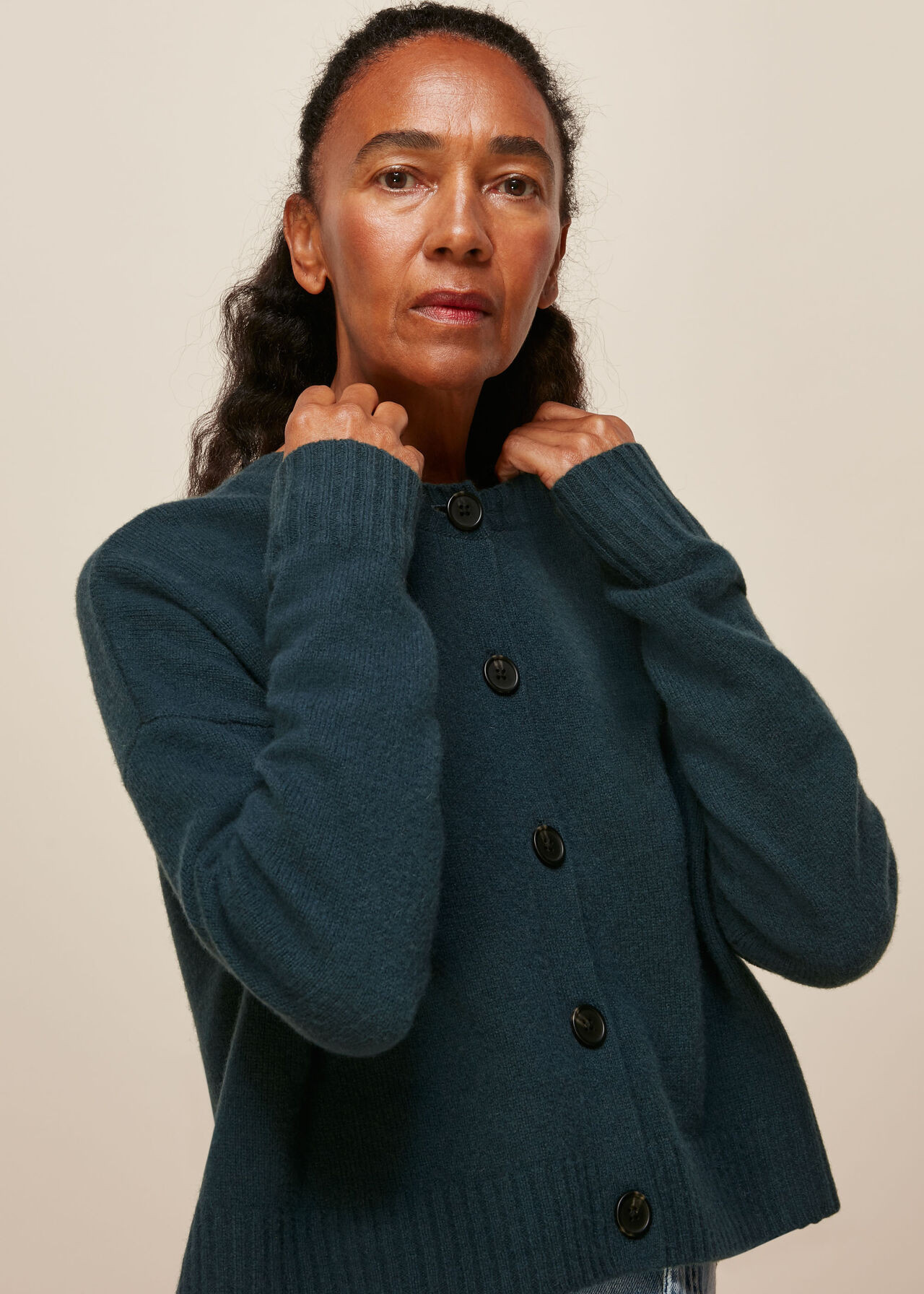 Dark Green Reversible Merino Mix Cardigan | WHISTLES | Whistles US | | Whistles