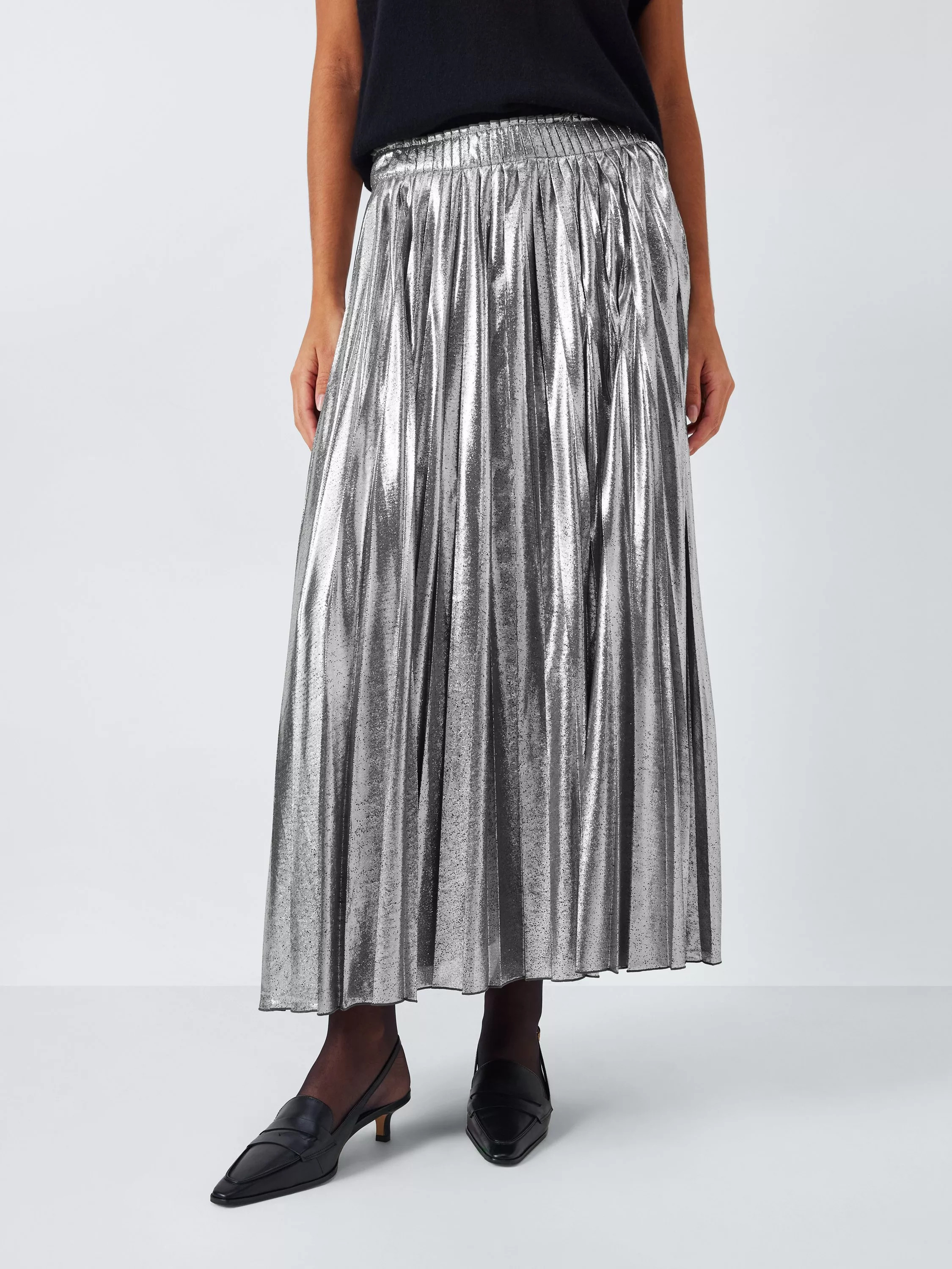Weekend MaxMaraGamma Metallic Pleat Skirt, Silver | John Lewis (UK)