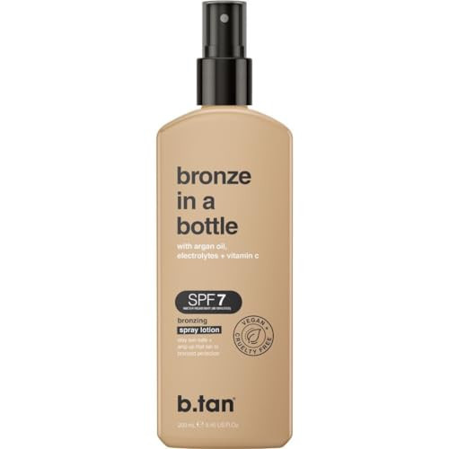 b.tan SPF 7 Sun Tanning Lotion Spray | Bronze In a Bottle - Best Tan Intensifier, Browning Outdoor Bronzing Accelerator, Packed with Argan Oil, Electrolytes, & Vitamin C, Austrailian Brand, 8.45 Fl Oz | Amazon (US)