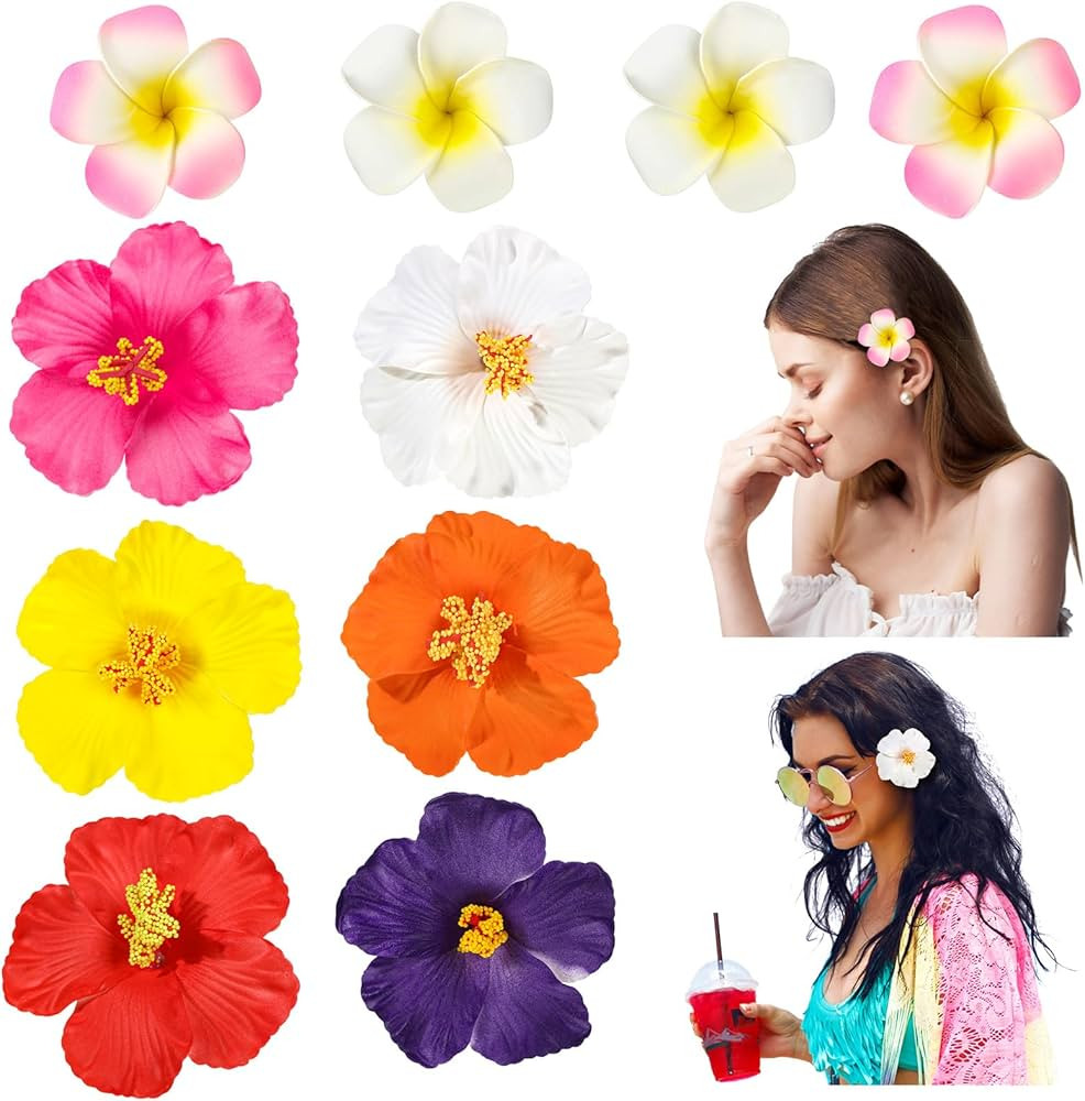 10 Pcs Hawaiian Flower Hair Clips for Women, 3.75” and 2.75” Plumeria Hair Clips Artificial F... | Amazon (US)