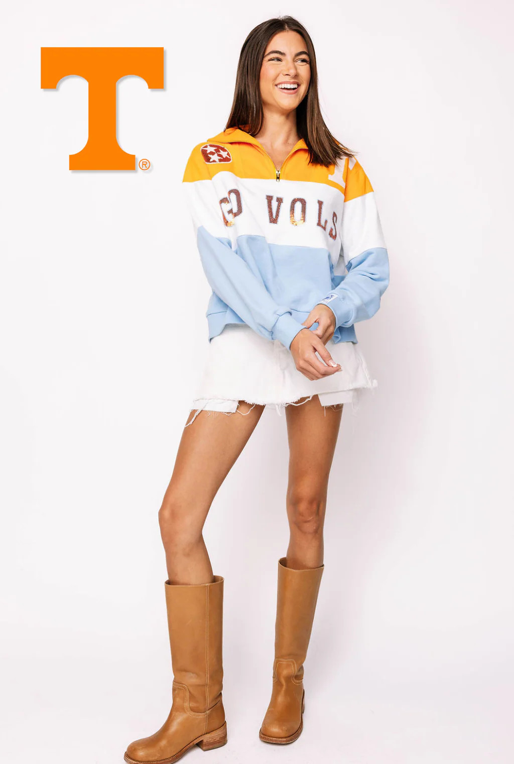 Licensed Tennessee Quarter Zip Colorblock Sweatshirt | Queen of Sparkles