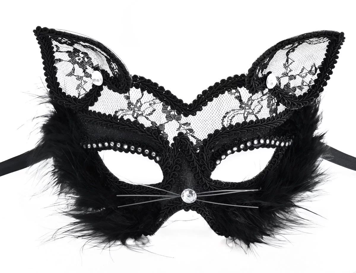 Halloween Mask, Coxeer Venetian Masquerade Mask Women's Sexy Black Glitter Fancy Cat Lace Eye Mask | Walmart (US)
