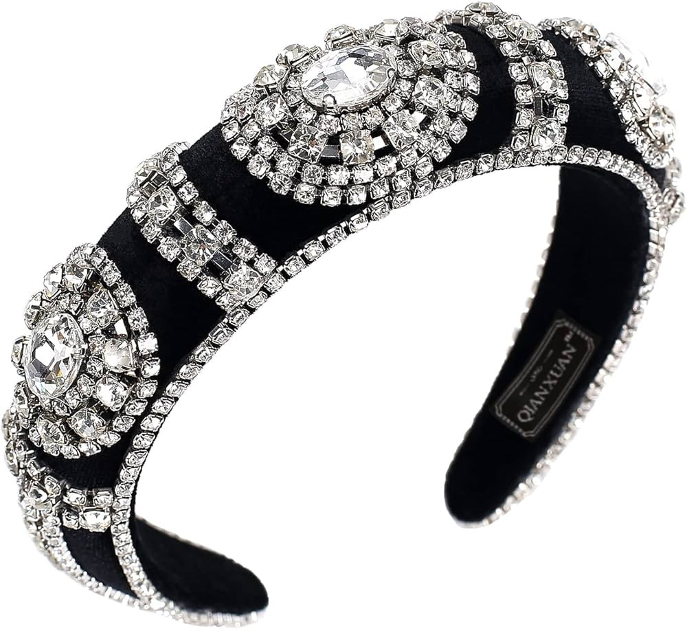 Crystal Rhinestone Headbands For Women White Pearl Headbands For Girls Padded Headband Black Velv... | Amazon (US)