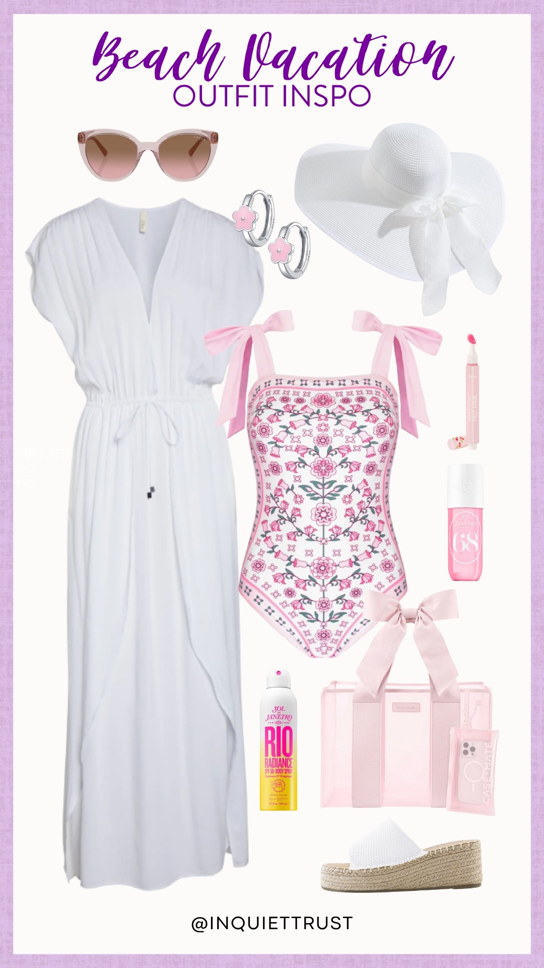 Packing my bags for paradise! This beach vacation look is all about effortless elegance with a breezy white dress, a gorgeous pink reversible swimsuit with sweet bow details, and all the sunny accessories.
#resortwear #summerstyles #swimwear #cuteoutfit

#LTKStyleTip #LTKU #LTKSeasonal