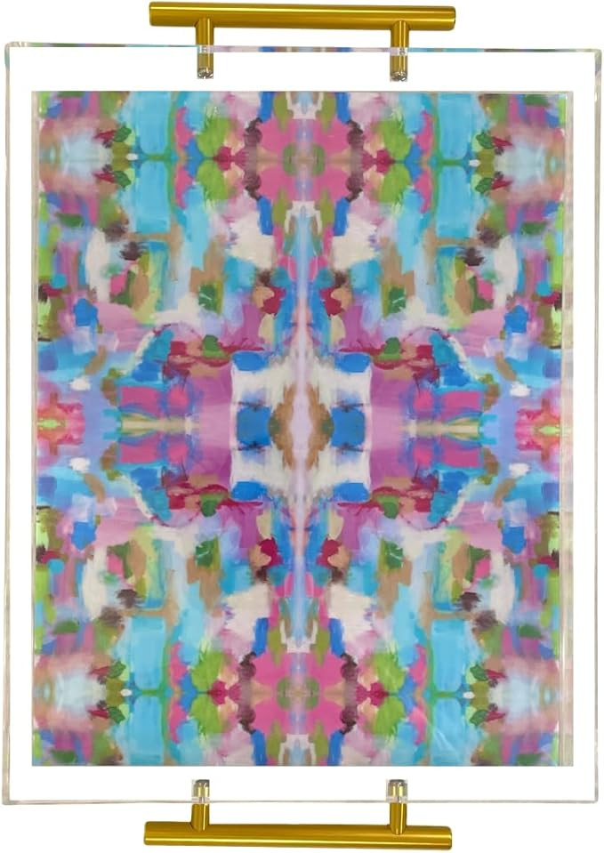 Acrylic Serving Tray with Gold Handles - 11"x14" Decorative Clear Tray, Pink and Blue Multicolor ... | Amazon (US)