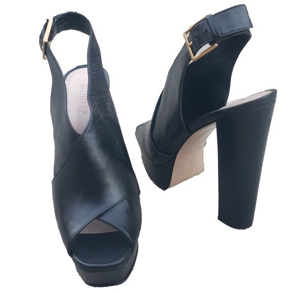 Schutz Priscila Slingback Sandals Black Napa Leather Platform 8.5 | Poshmark
