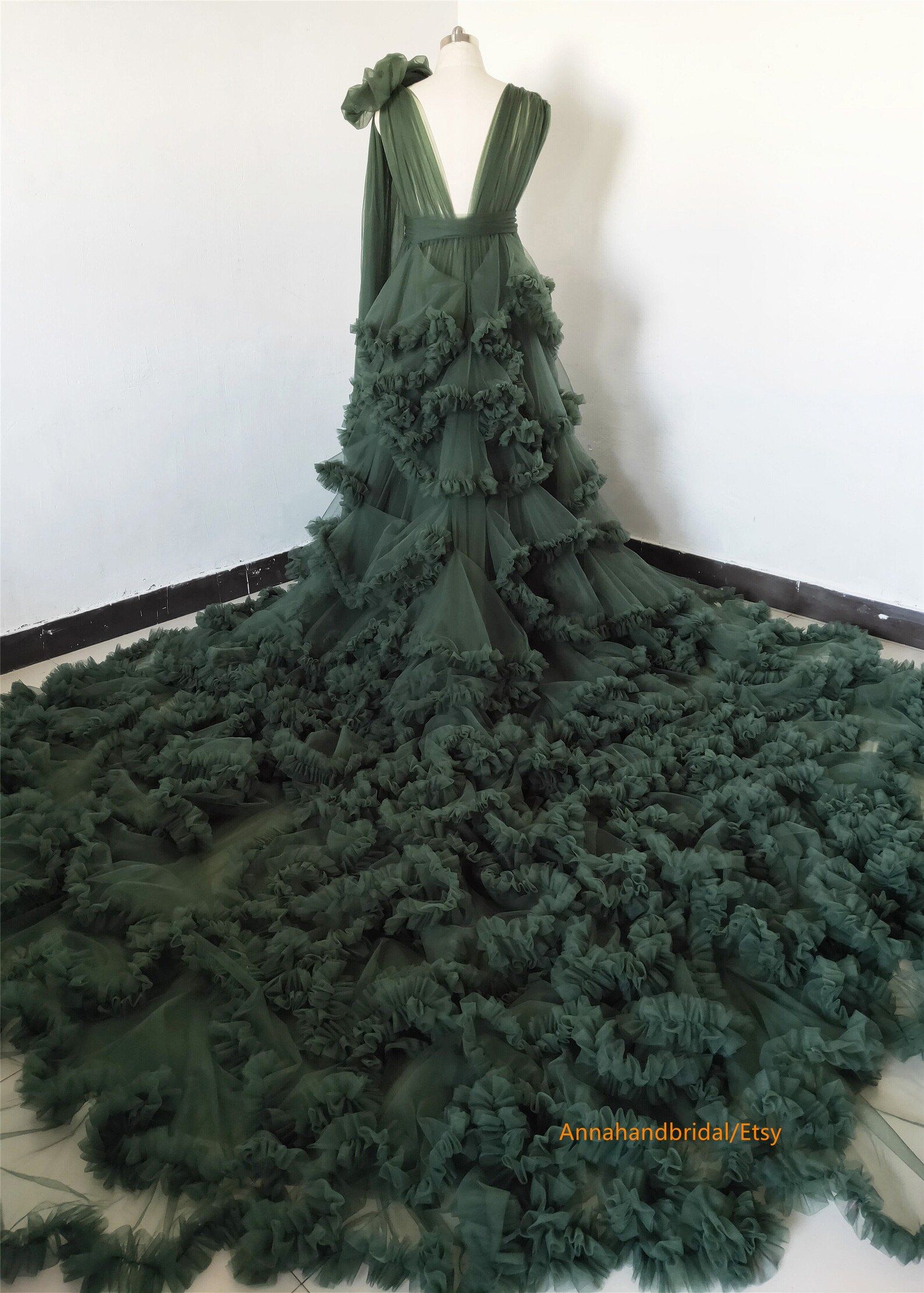 Dark Green Maternity Robe/Open Front Ruffle Tulle Dress Photo | Etsy | Etsy (US)