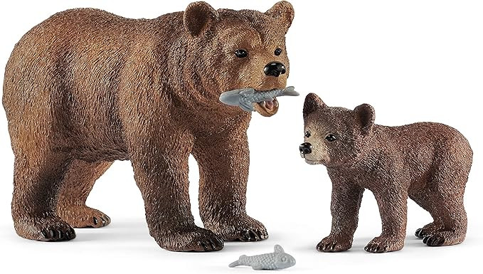 Schleich Wild Life Realistic Grizzly Bear Mother, Cub, and Fish - 4-Piece Animal Toy Playset, Dur... | Amazon (CA)