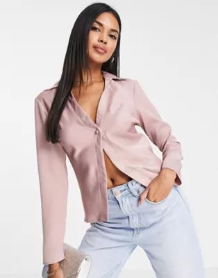 ASOS DESIGN slim fit satin shirt in rose | ASOS (Global)