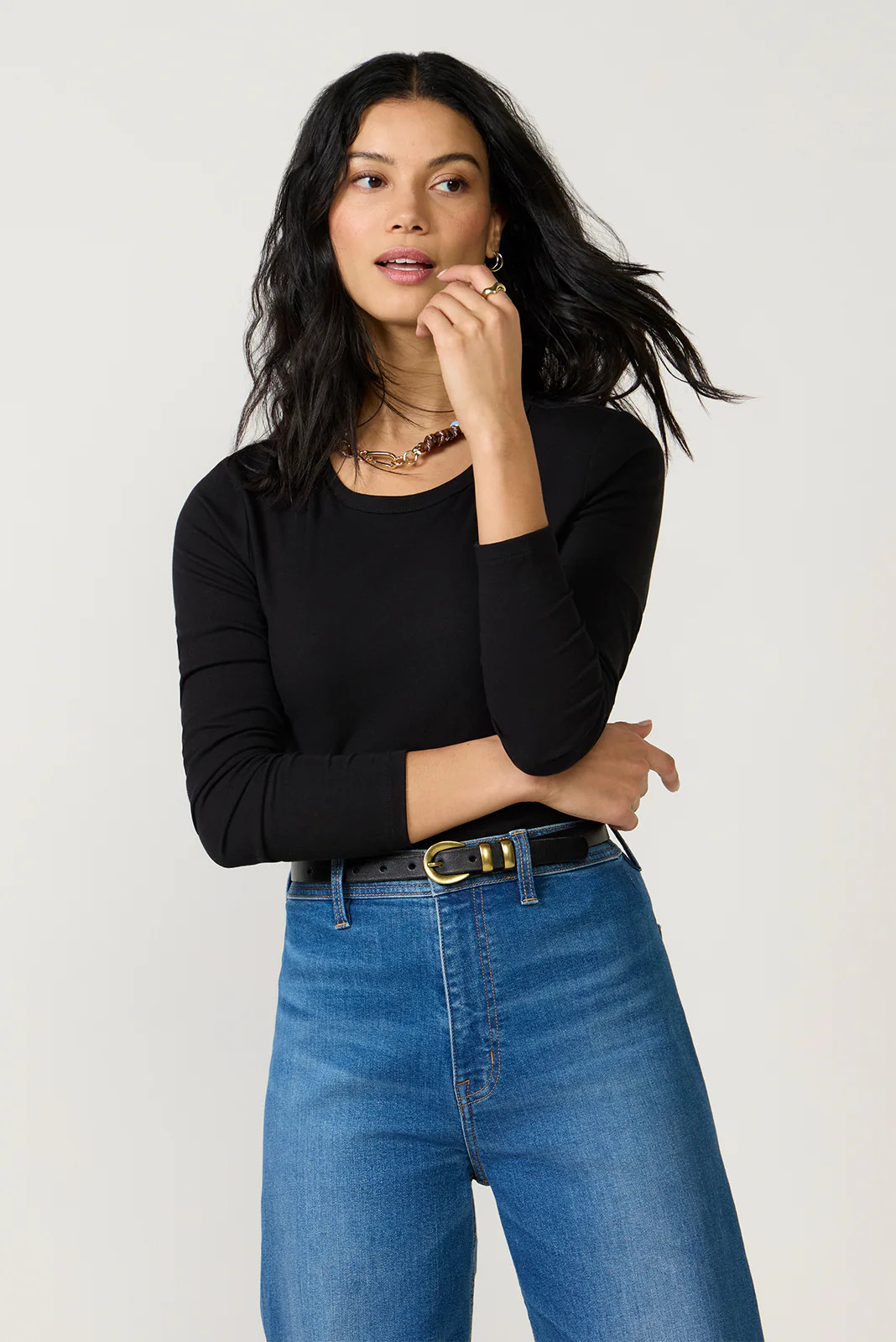 Z SUPPLY Women's Second Skin Crew Long Sleeve Top, Size Large, Black | Evereve