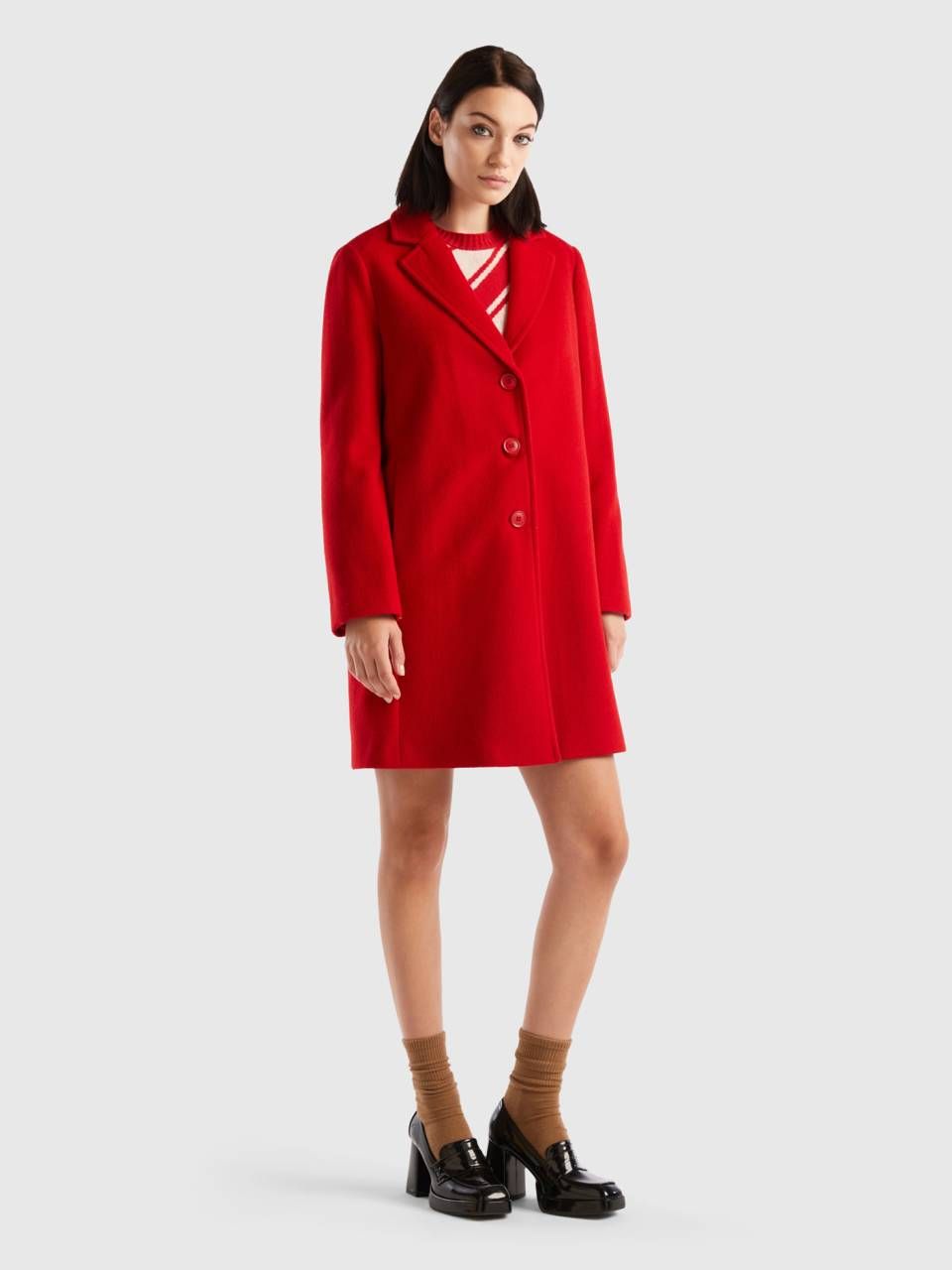 Short coat in wool blend cloth - Red | Benetton | Benetton (EU)