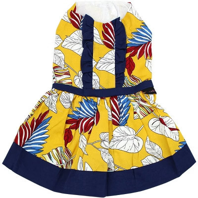 Parisian Pet 'Designer Dog Dress' for Dogs and Cats, Leaf Pattern, Lightweight Summer Outfit, Multicolor, Yellow, White, Blue, Red  L | Target