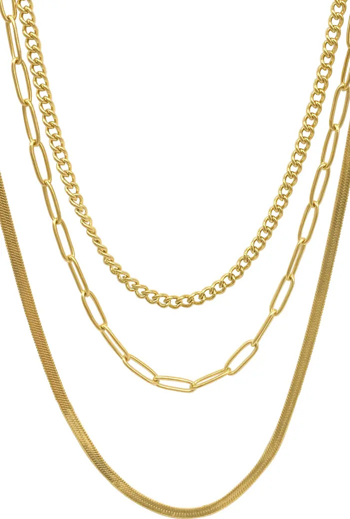 Water Resistant 14K Yellow Gold Paperclip, Curb, & Snake Chain Necklace Set | Nordstrom Rack