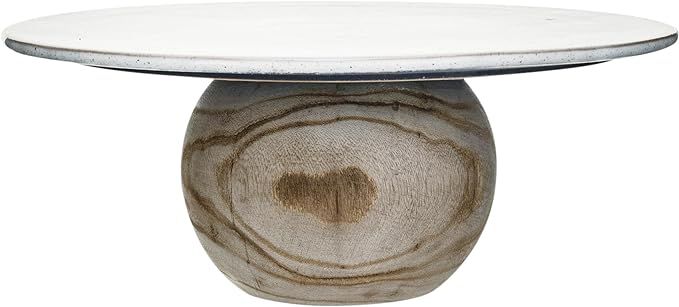 Bloomingville Speckled Stoneware Pedestal with Paulownia Wood Ball Base, White | Amazon (US)