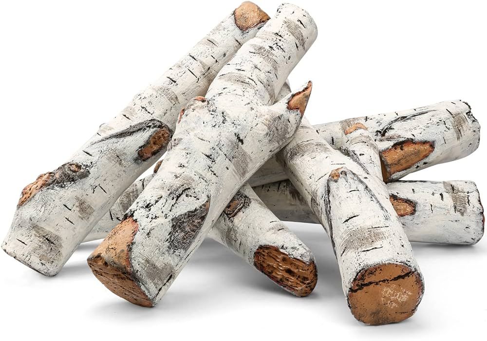 Utheer 26.8" Large Gas Fireplace Logs, Ceramic White Birch Wood Logs for Indoor Inserts, Outdoor Fir | Amazon (US)