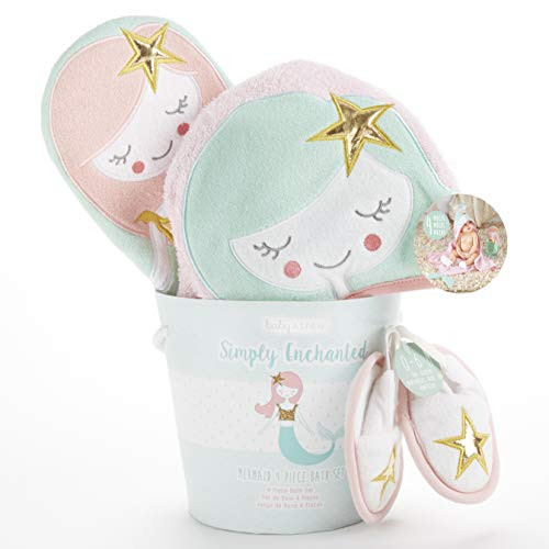 Baby Aspen Simply Enchanted Mermaid 4 Piece Bathtime Gift Set, Pink/Mint/Gold/White, 0-6 Months | Amazon (US)