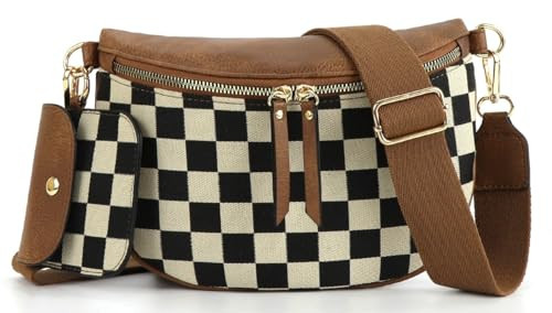 2 Pcs Checkered Crossbody Bags for Women Bum Bag Checkered Cross Body Sling Backpack Hobo Satchels Shoulder Wallet Purses | Amazon (US)