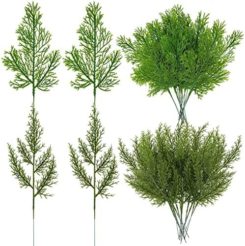 Dingion 48 Pcs Artificial Faux Cedar Branches Artificial Cedar Sprigs Faux Cedar Pine Stems Picks... | Amazon (US)