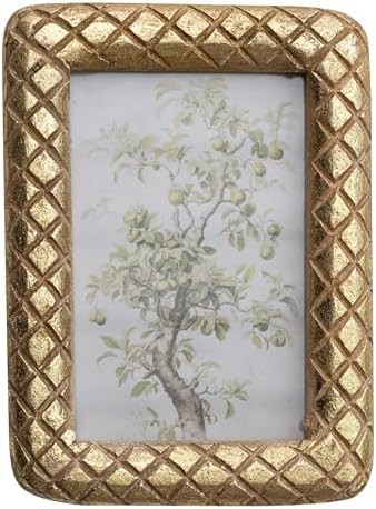 Creative Co-Op Carved Mango Wood Photo Frame with Diamond Pattern, Gold Foil Finish | Amazon (US)