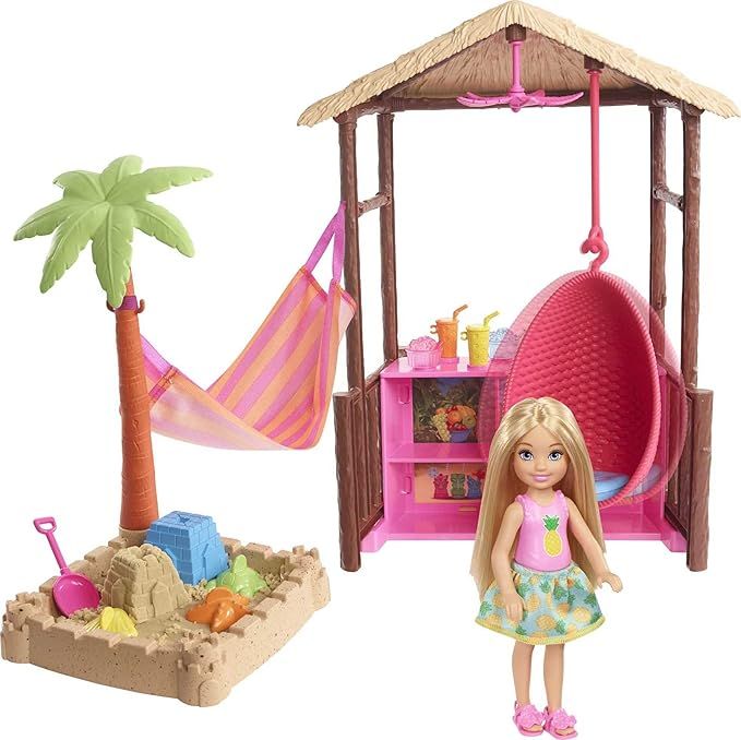 Barbie Chelsea Doll and Tiki Hut Playset with 6-inch Blonde Doll, Hut with Swing, Hammock, Moldab... | Amazon (US)