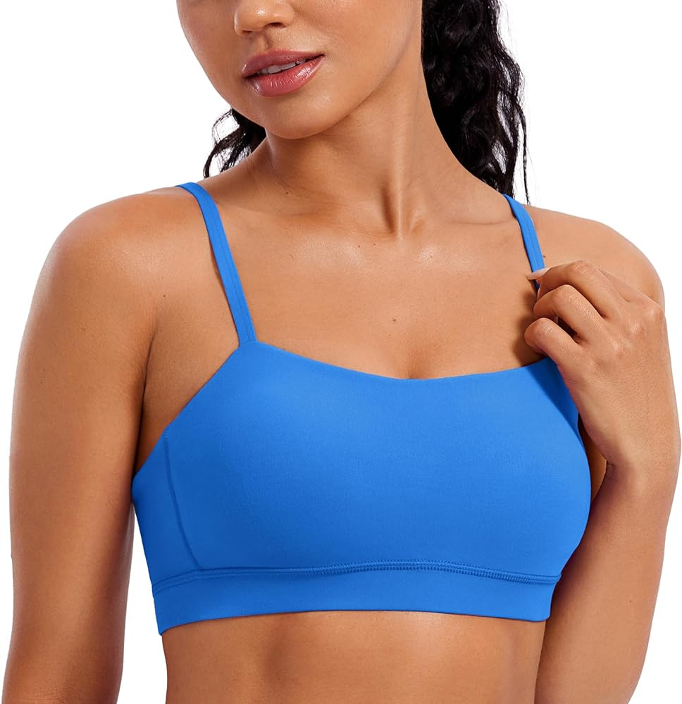 CRZ YOGA Butterluxe Womens Adjustable Spaghetti Thin Strap Sports Bra - Padded Wireless Square Ne... | Amazon (US)
