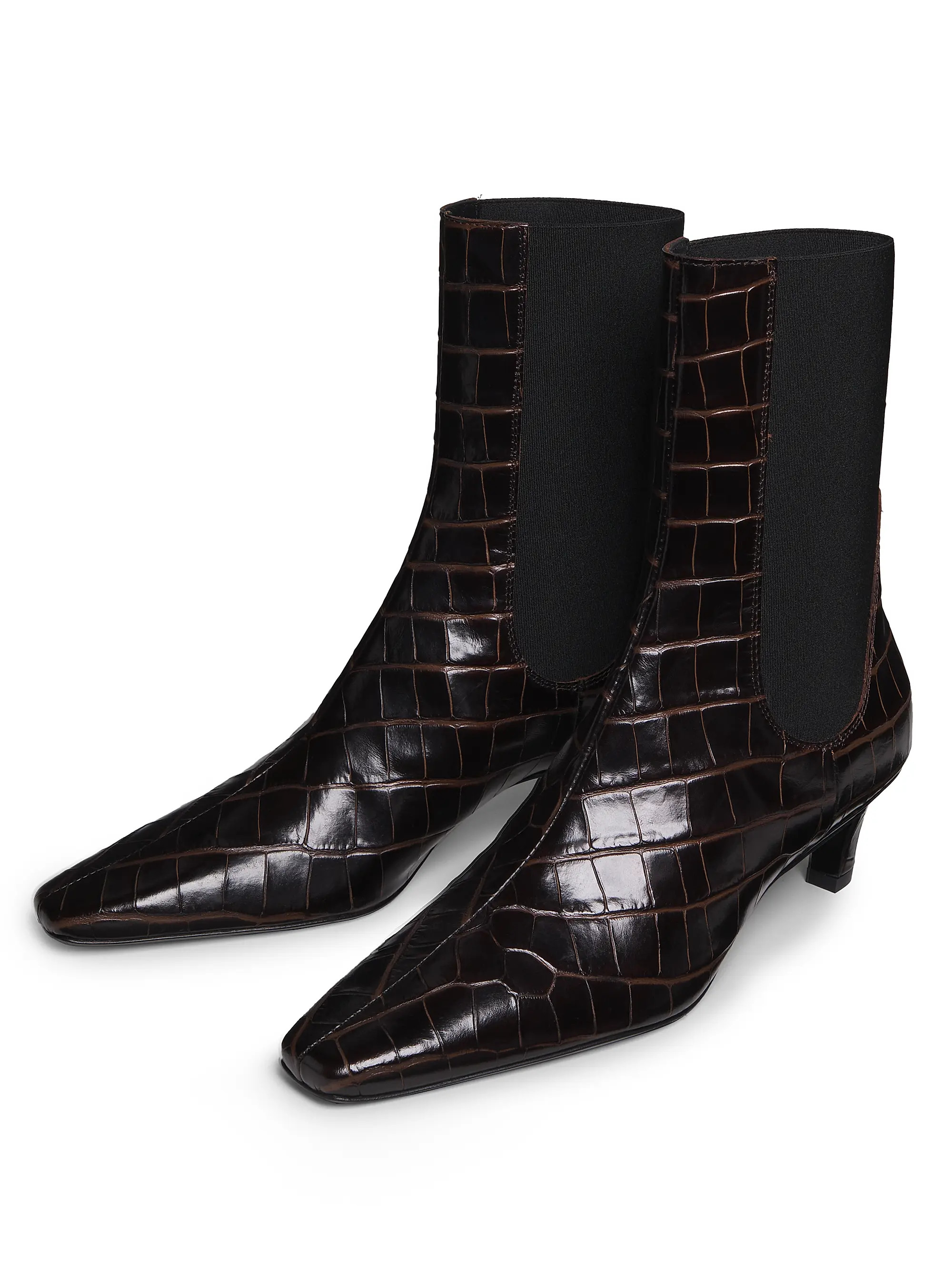 BEST SELLERTotemeThe Mid-Heel 50MM Crocodile-Embossed Leather Ankle Boots | Saks Fifth Avenue