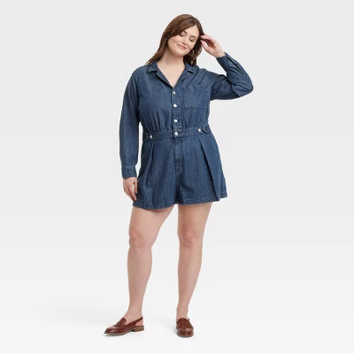 Women's Long Sleeve Denim Romper - Universal Thread™ Dark Wash 20 | Target