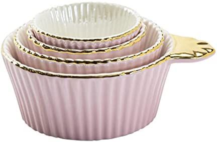 Gracie China by Coastline Imports Gold Trim Pink Porcelain Fluted 4-Piece Measuring Cup Set | Amazon (US)