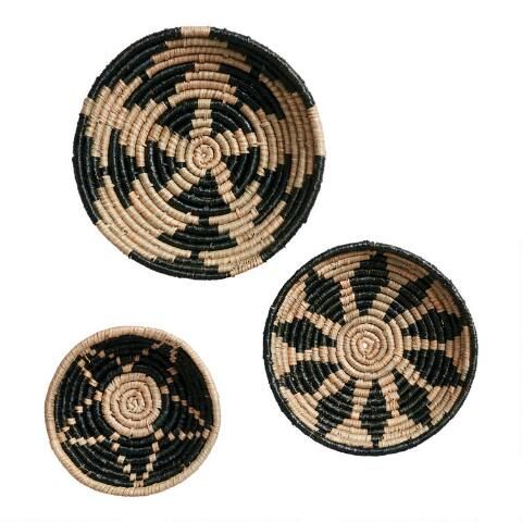 Natural And Black Woven Basket Disc Wall Decor 3 Piece | World Market