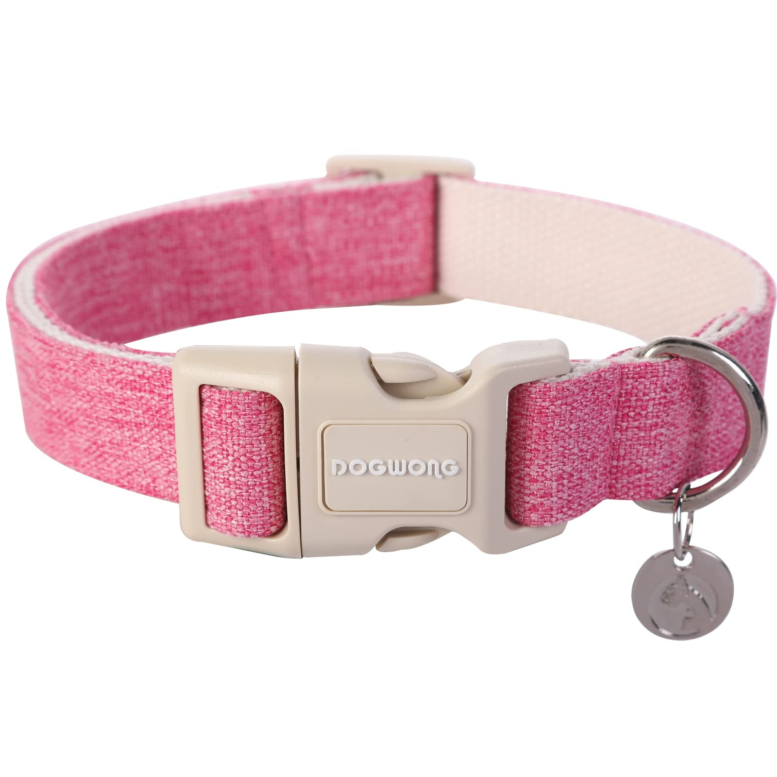 DOGWONG Cotton Hemp Dog Collar, Heavy-Duty Pink Dog Collar Adjustable Soft Natural Fabric Pet Dog... | Amazon (US)