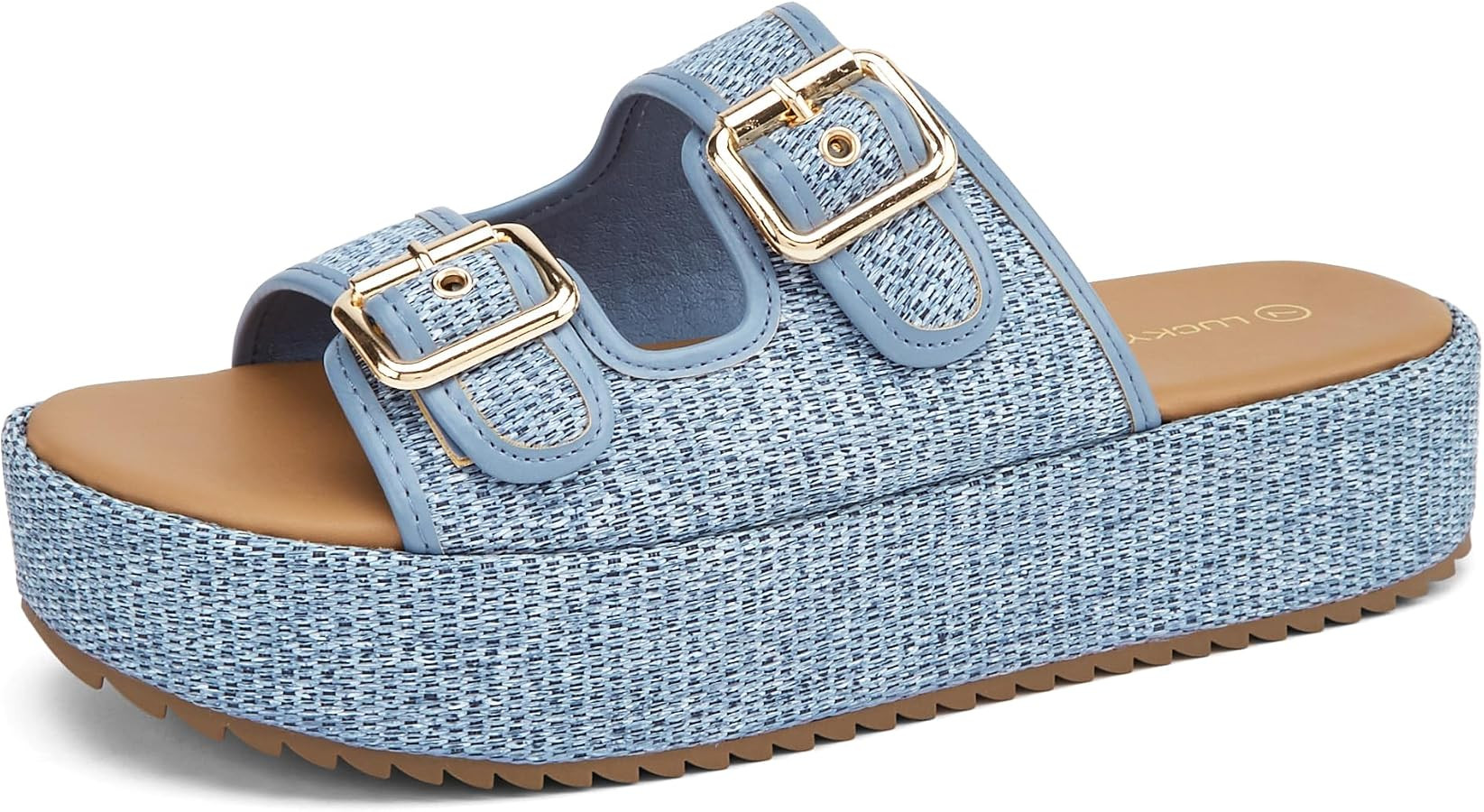 LUCKY STEP Women's Platform Slide Sandals Braided Adjustable Strap Flat Open Toe Summer Casual Sh... | Amazon (US)