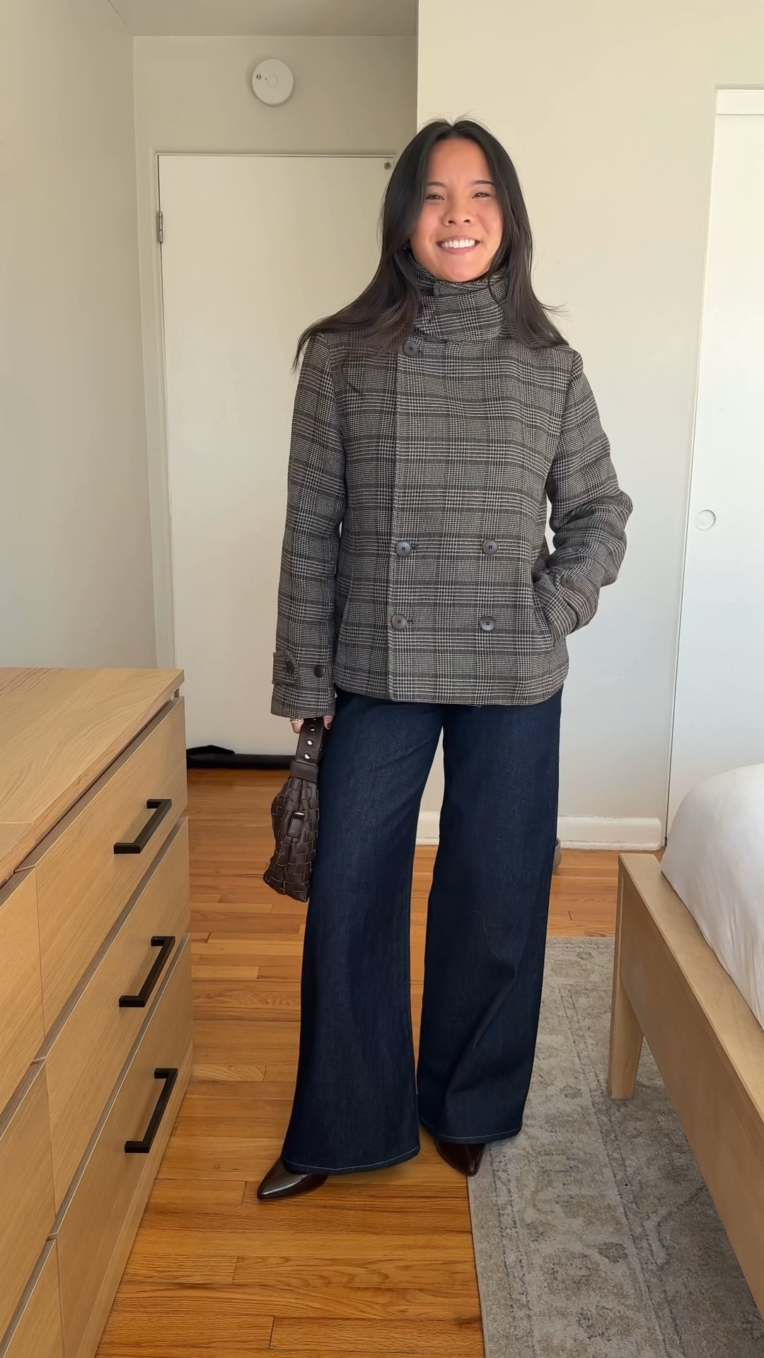 Jacket: size small
Sweater: size large
Jeans are old Madewell
Bag is old nunoo