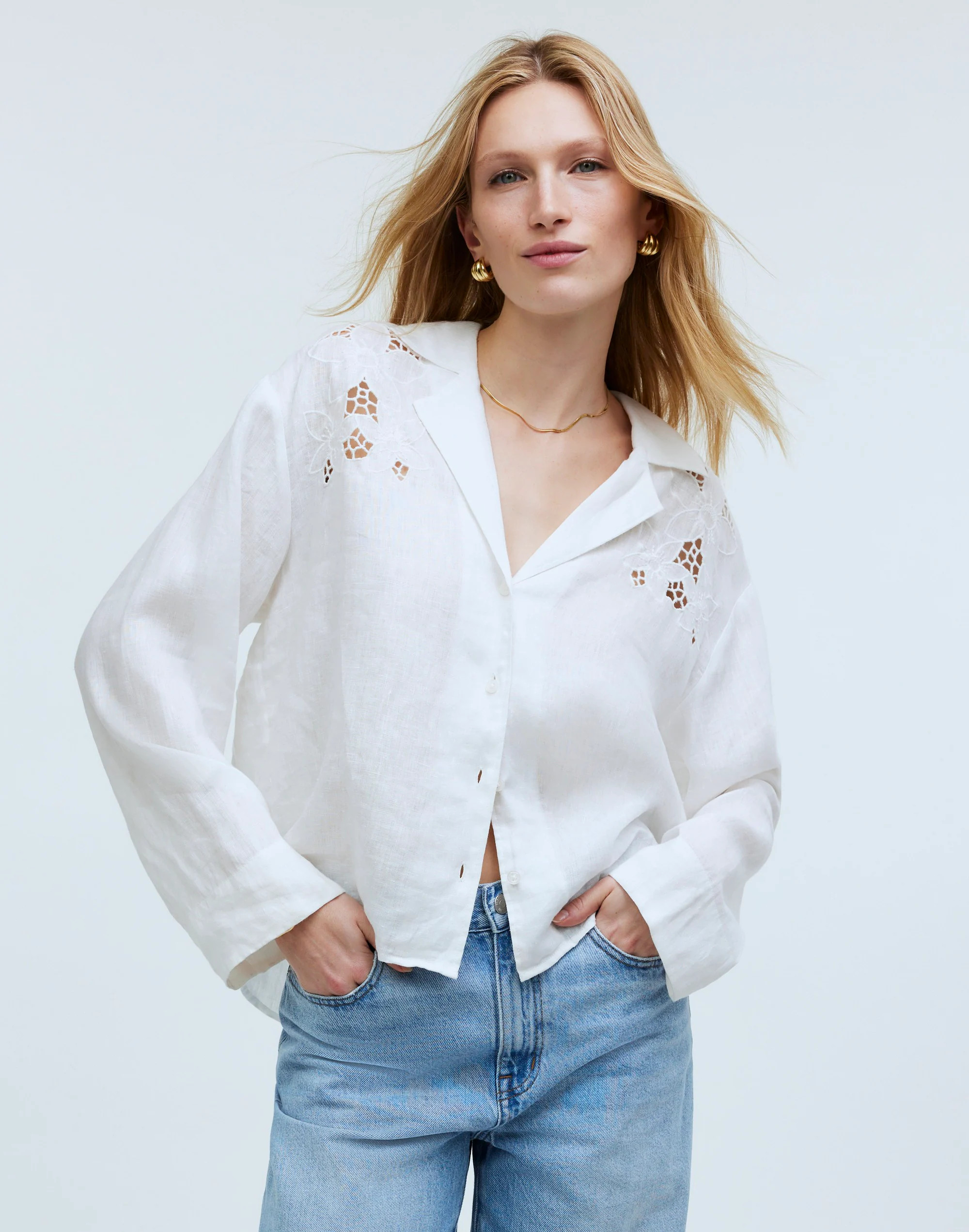 Resort Long-Sleeve Shirt in Embroidered Eyelet | Madewell