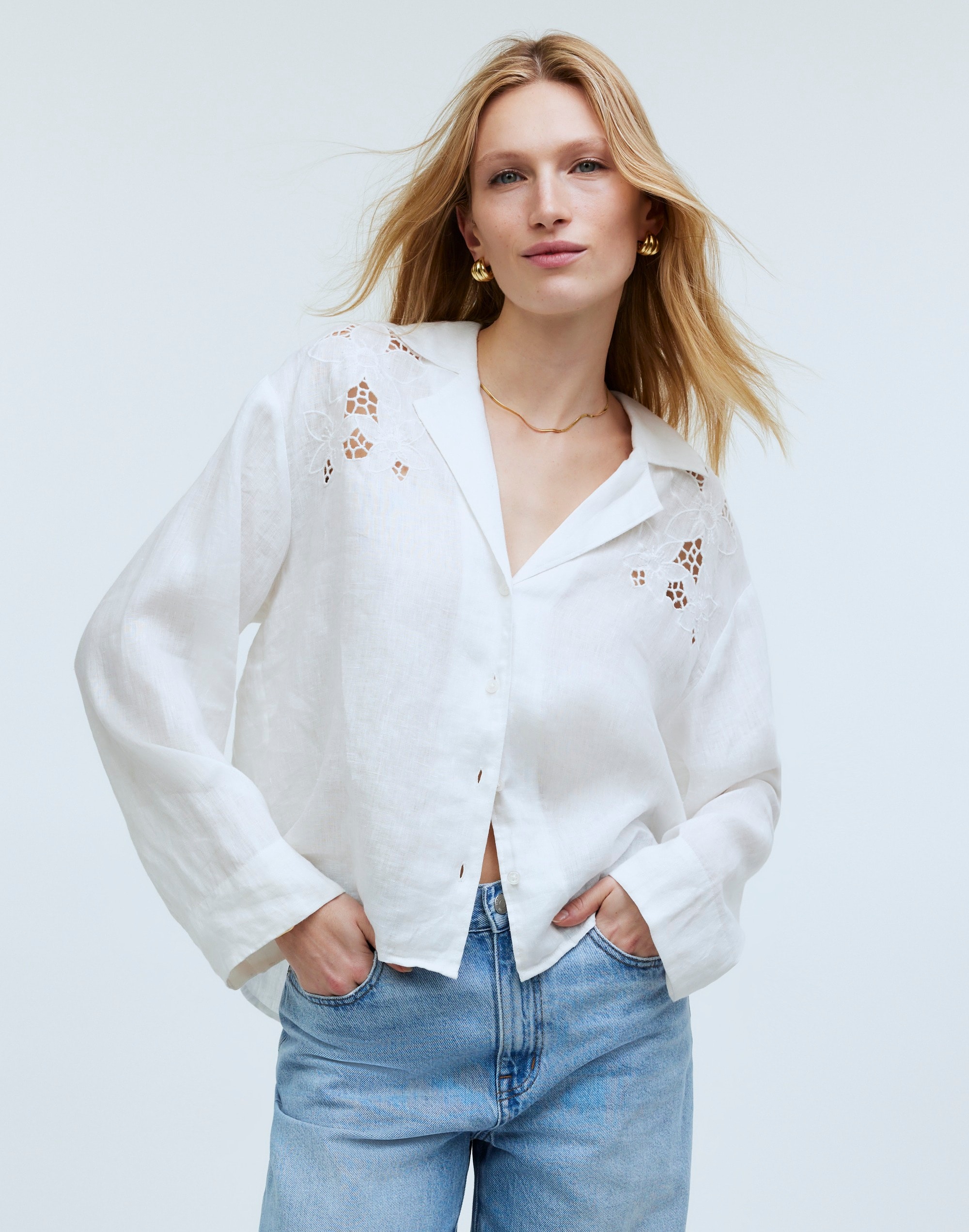 Resort Long-Sleeve Shirt in Embroidered Eyelet | Madewell
