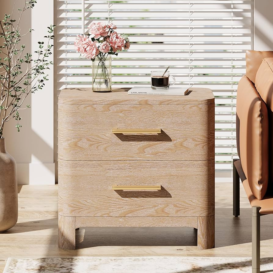 Christopher Knight Home Egbert Modern Nightstand with Drawers, Wooden Small Night Stand with Roun... | Amazon (US)