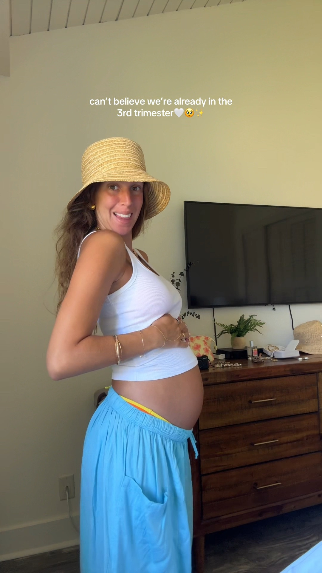 summer pregnancy beach outfit🌴🐠 wearing size S tank and S pants at 7 months pregnant! love how flowy and stretchy these pants are:) 

mom to be, first time mom, bumpfit, bump friendly outfit, bump fashion, pregnancy style, maternity dress, summer outfit, vacation outfit, spring style trends, free people, amazon find, beach hat, straw hat, wardrobe basics

#LTKSummerEdit #LTKFindsUnder100 #LTKBump